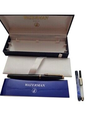 Waterman Hemisphere Fountain Pen Black Lacquer Gold Trim Medium Nib